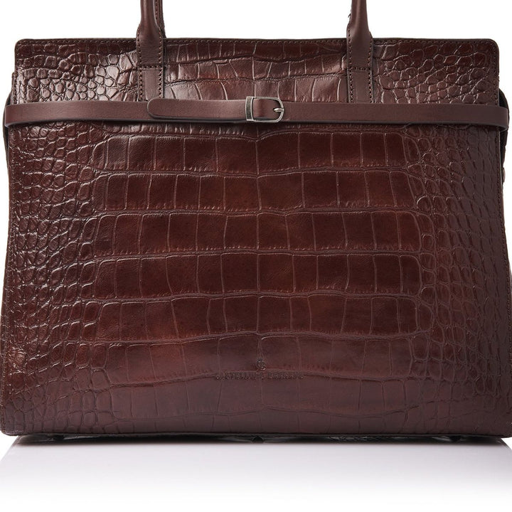 Voorkant van de Castelijn en Beerens Tess dames werktas in croco cognac #kleur_croco-cognac