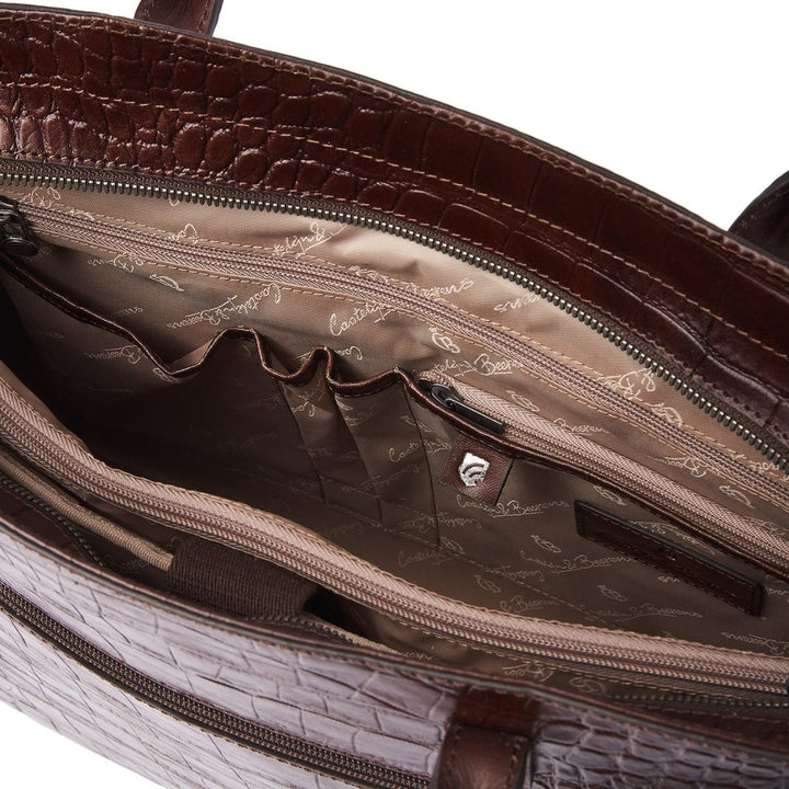 Binnenkant van de Castelijn en Beerens Tess dames werktas in croco cognac #kleur_croco-cognac