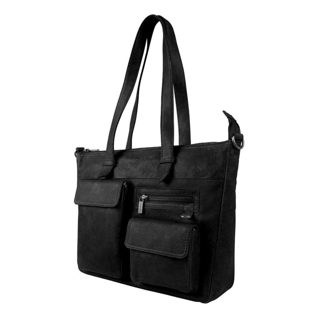 Voorzijde van de Cowboysbag Grenada leren shopper zwart #kleur_zwart