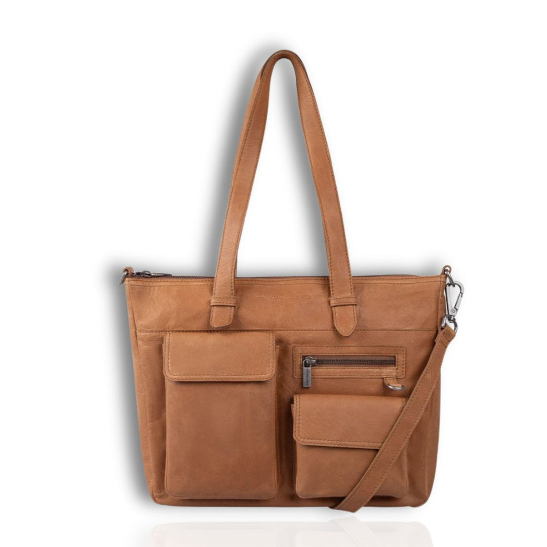 Voorkant van de Cowboysbag Grenada leren shopper cognac #kleur_cognac