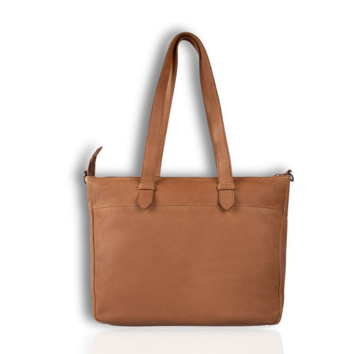 Achterkant van de Cowboysbag Grenada leren shopper cognac #kleur_cognac