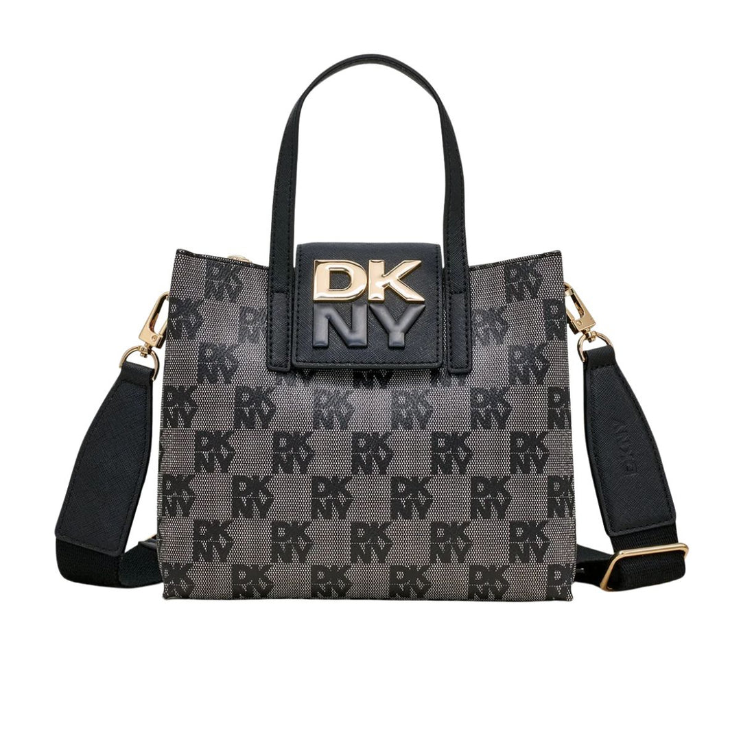 Voorkant van de DKNY Faye SM Sathel leren schoudertas zwart #kleur_zwart