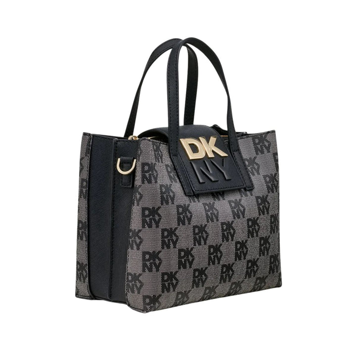 Voorzijde van de DKNY Faye SM Sathel leren schoudertas zwart #kleur_zwart