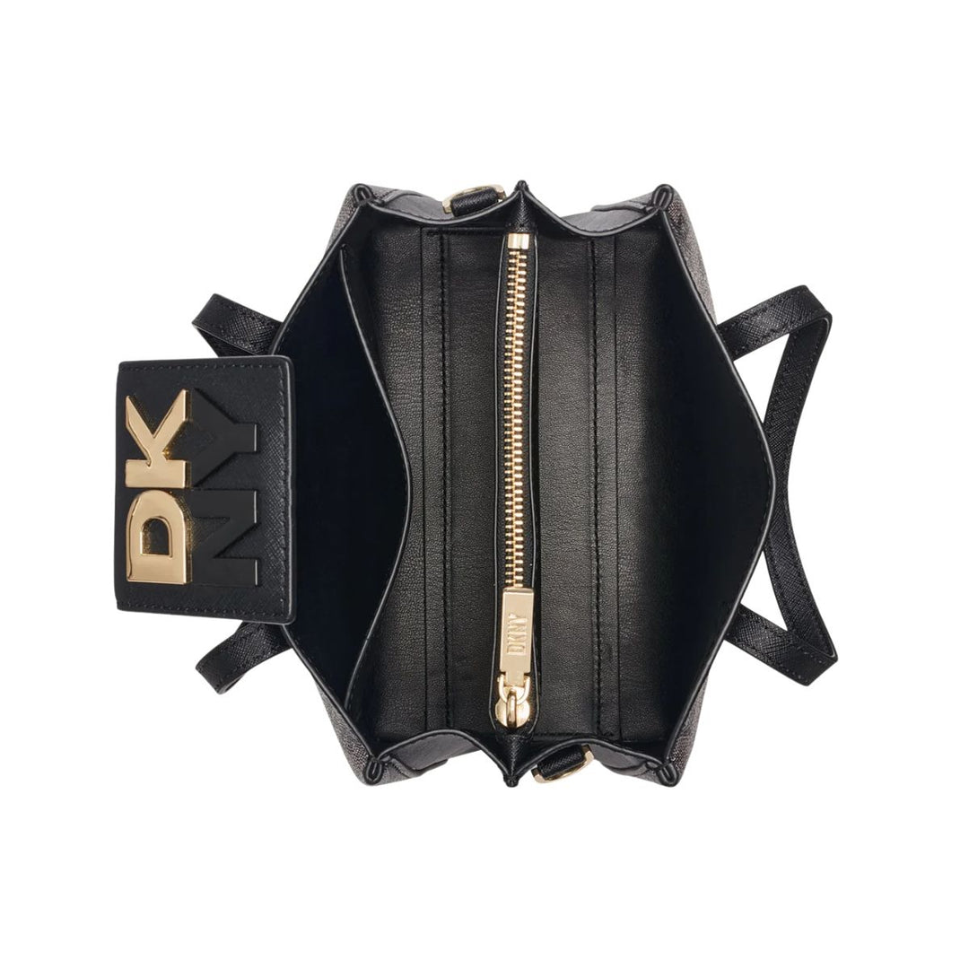 Bovenkant van de DKNY Faye SM Sathel leren schoudertas zwart #kleur_zwart