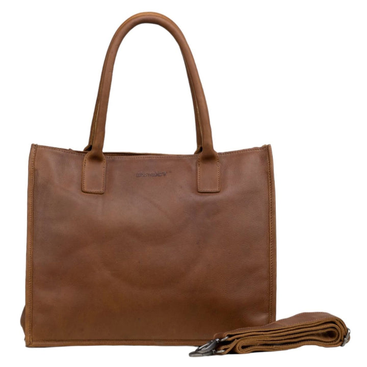 Voorkant van de DSTRCT Preston Park dames laptoptas 16 inch cognac #kleur_cognac
