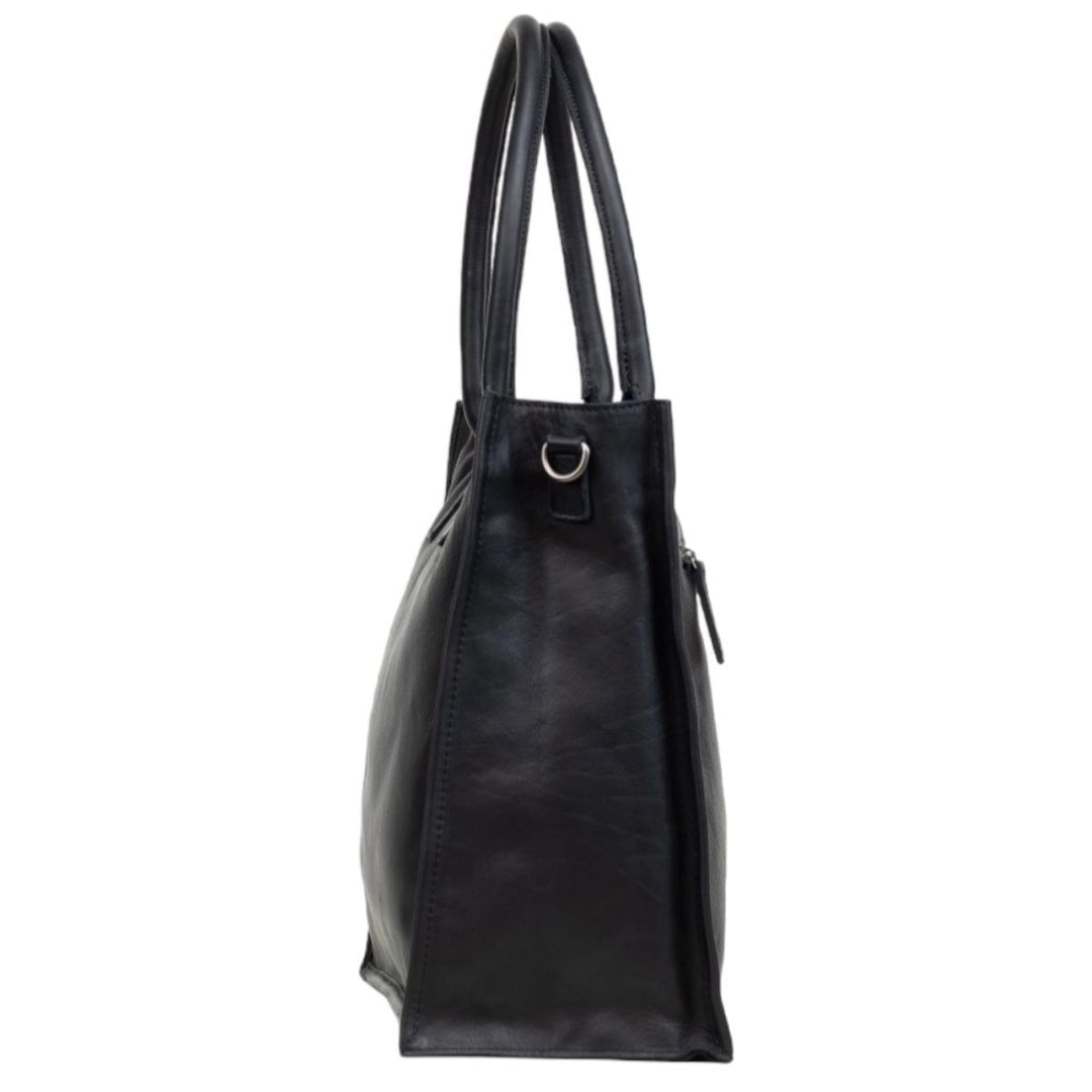 Zijkant van de DSTRCT Preston Park dames laptoptas 16 inch zwart #kleur_zwart