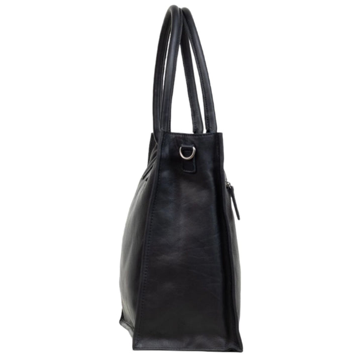 Zijkant van de DSTRCT Preston Park dames laptoptas 16 inch zwart #kleur_zwart