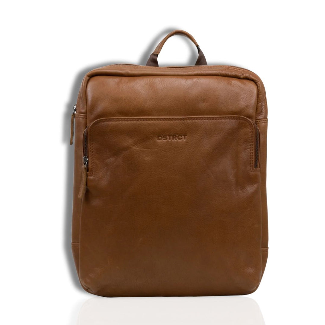 Voorkant DSTRCT State Street laptop rugzak 16 inch cognac #kleur_cognac