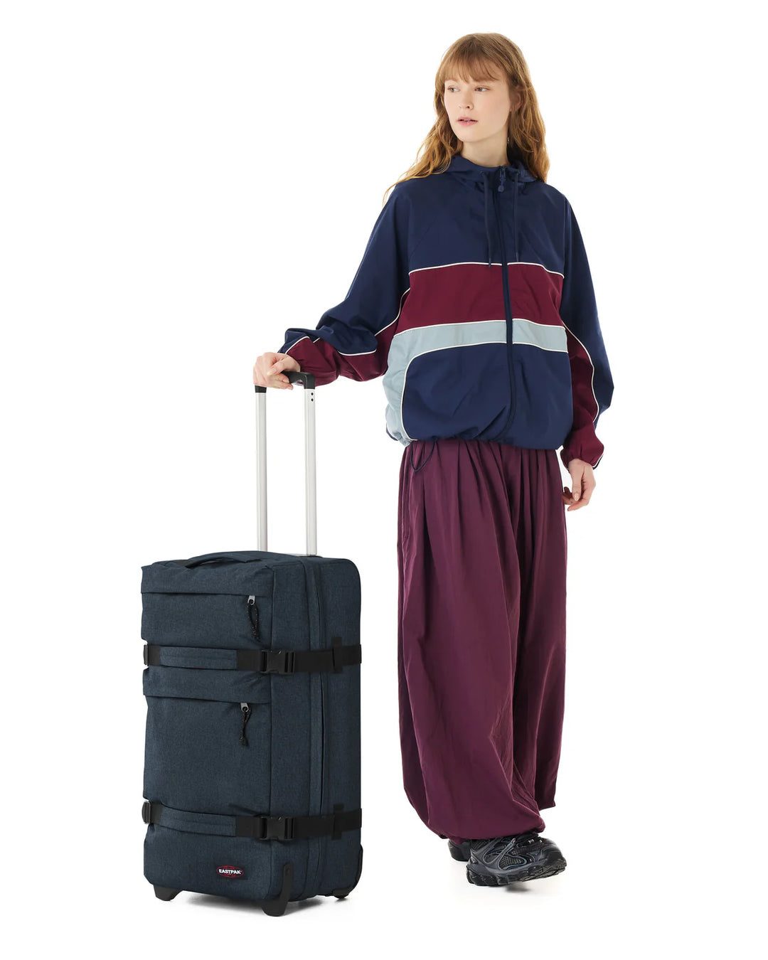 eastpak Transi'R plus reistas op wielen in gebruik #kleur_jeans