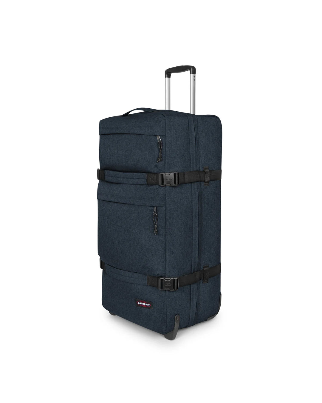 Voorzijde eastpak Transi'R plus reistas op wielen #kleur_jeans
