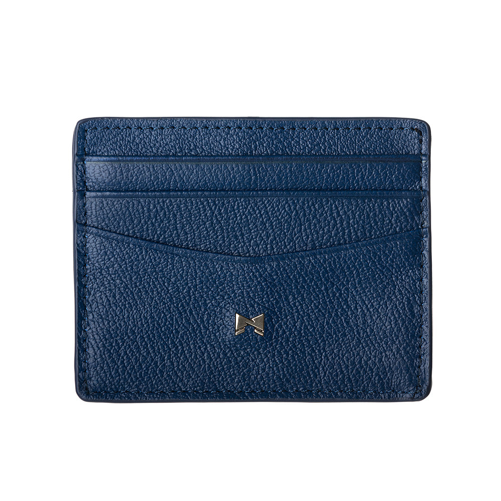 Voorkant van de Gentlemens leren kaarthouder in het blauw #kleur_blauw