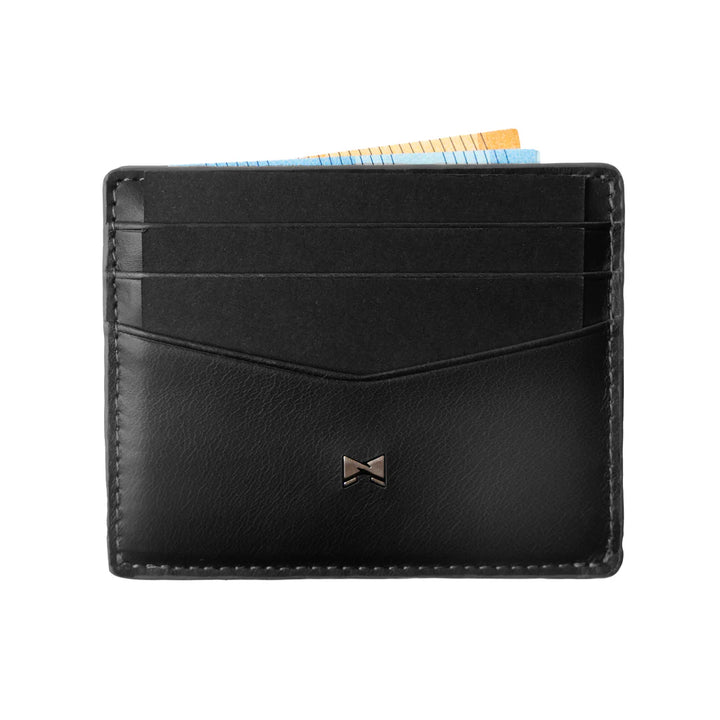 Voorkant van de Gentlemens kaarthouder glad leer zwart #kleur_zwart