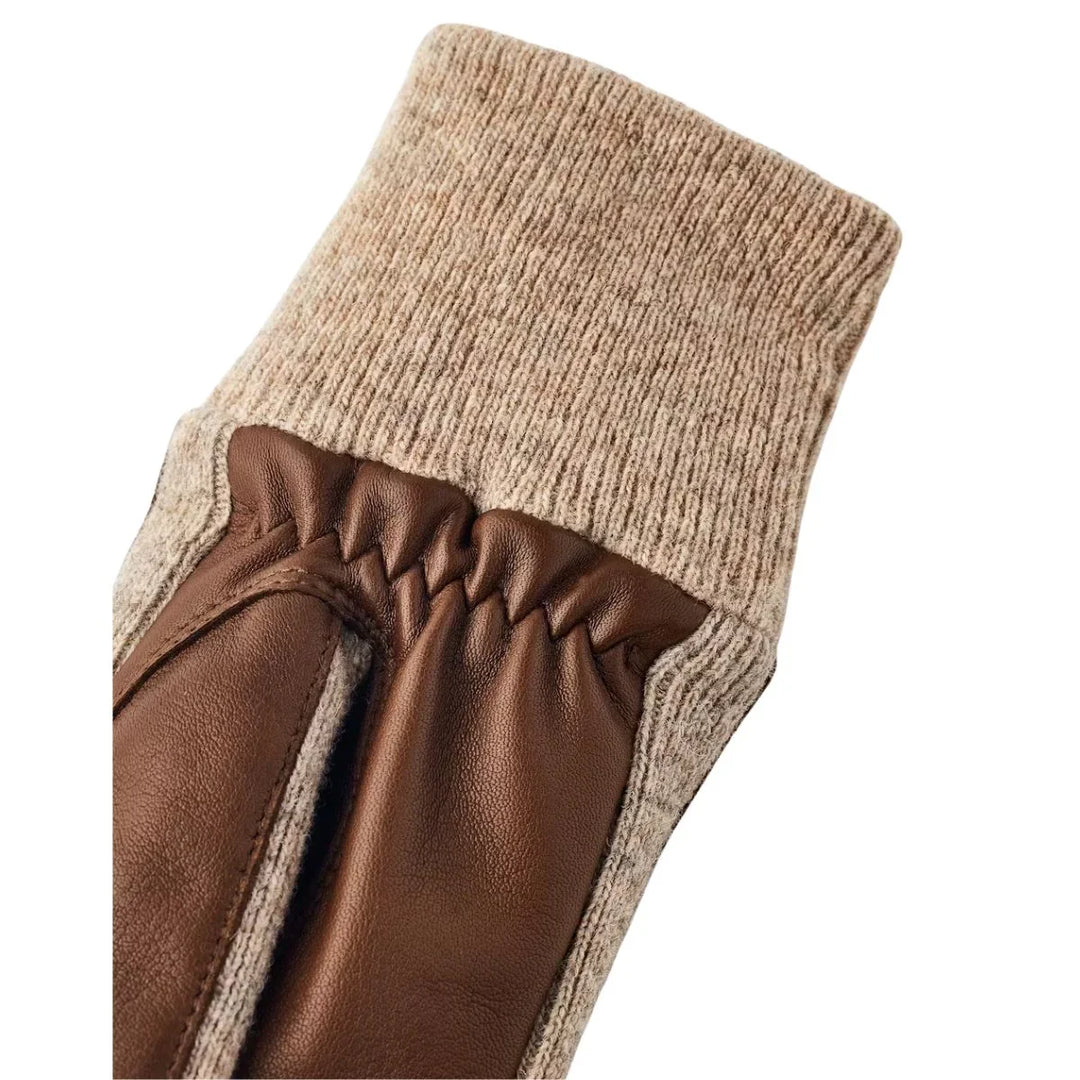 Onderkant van de Hestra Jeanne dames handschoenen in het donkerbruin #kleur_donkerbruin