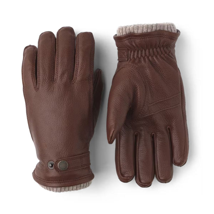 Voor en achterkant van de Hestra Utsjo Handschoen donkerbruin #kleur_donkerbruin