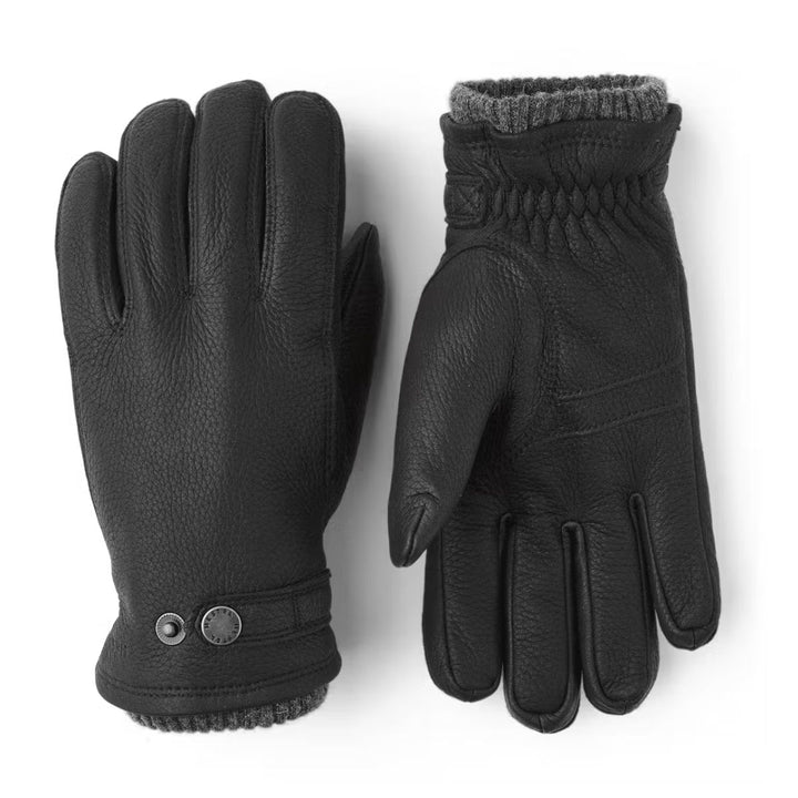 Voorkant en achterkant van de Hestra Utsjo Handschoen zwart #kleur_zwart