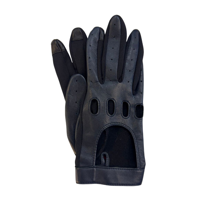 Voor en achterkant van de Kessler autorij handschoen in het navy #kleur_navy