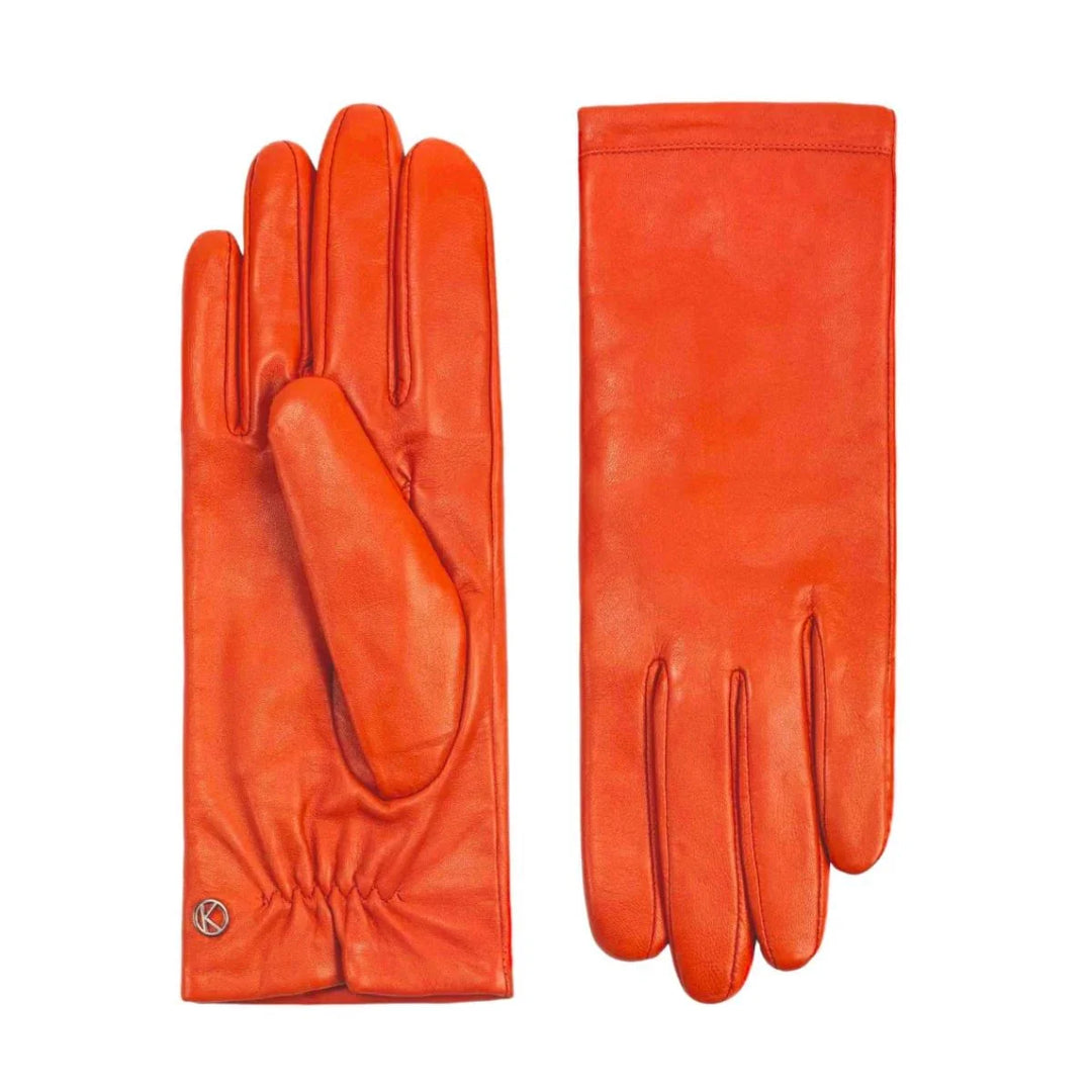 Voorkant en achterkant van de Kessler Chelsea handschoenen in oranje #kleur_oranje