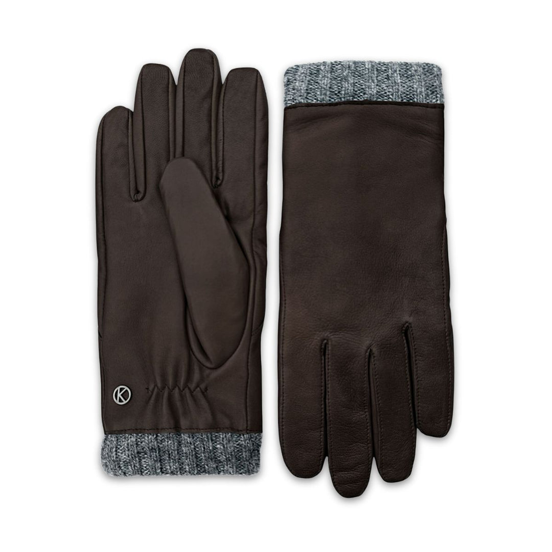 Voorkant en achterkant van de Kessler Rasmus leren handschoenen donkerbruin #kleur_donkerbruin