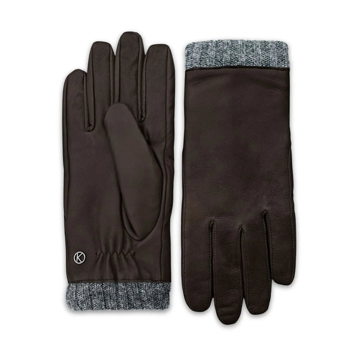 Voorkant en achterkant van de Kessler Rasmus leren handschoenen donkerbruin #kleur_donkerbruin