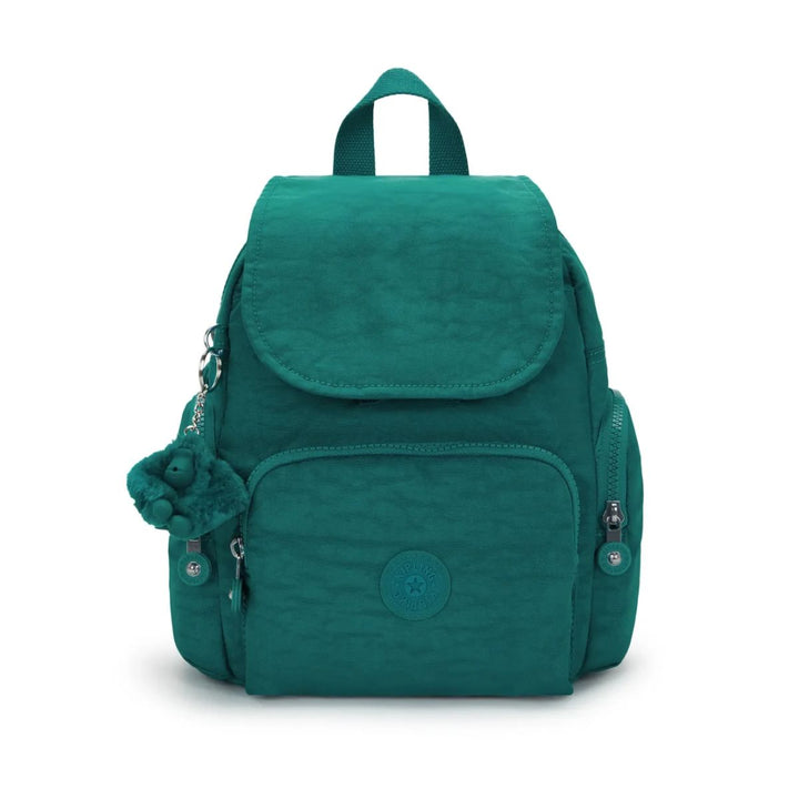 Voorkant van de Kipling City zip mini rugzak in outspoken green #kleur_outspoken-green