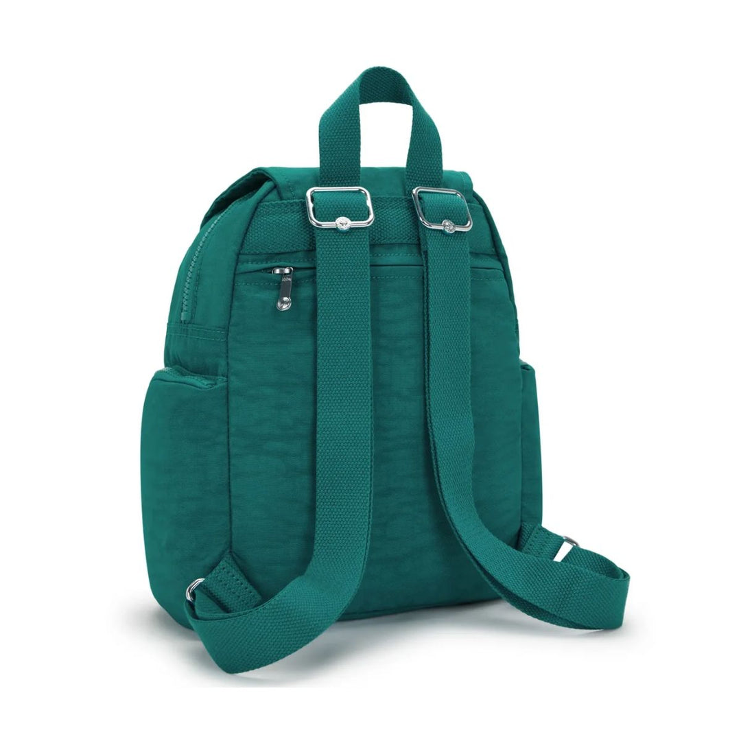 Achterkant van de Kipling City zip mini rugzak in outspoken green #kleur_outspoken-green