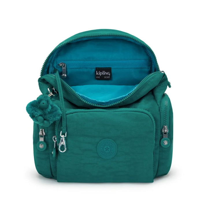 Binnenkant van de Kipling City zip mini rugzak in outspoken green #kleur_outspoken-green