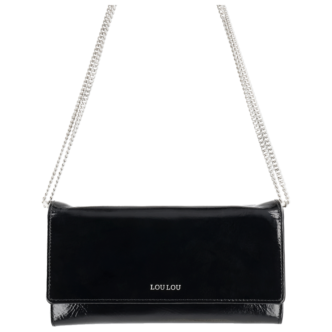 Voorkant met schouderriem van de LouLou Anais crossbodyt tas #kleur_glace-black