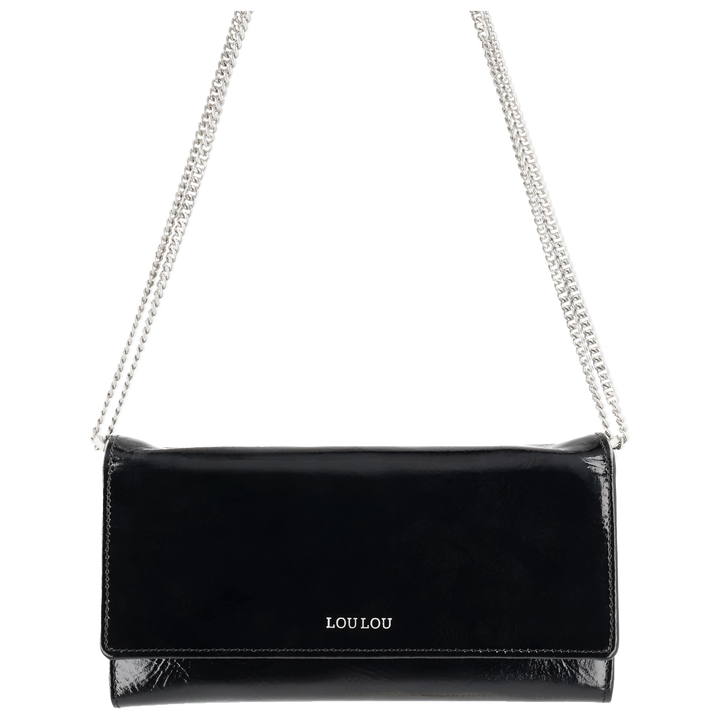 Voorkant met schouderriem van de LouLou Anais crossbodyt tas #kleur_glace-black