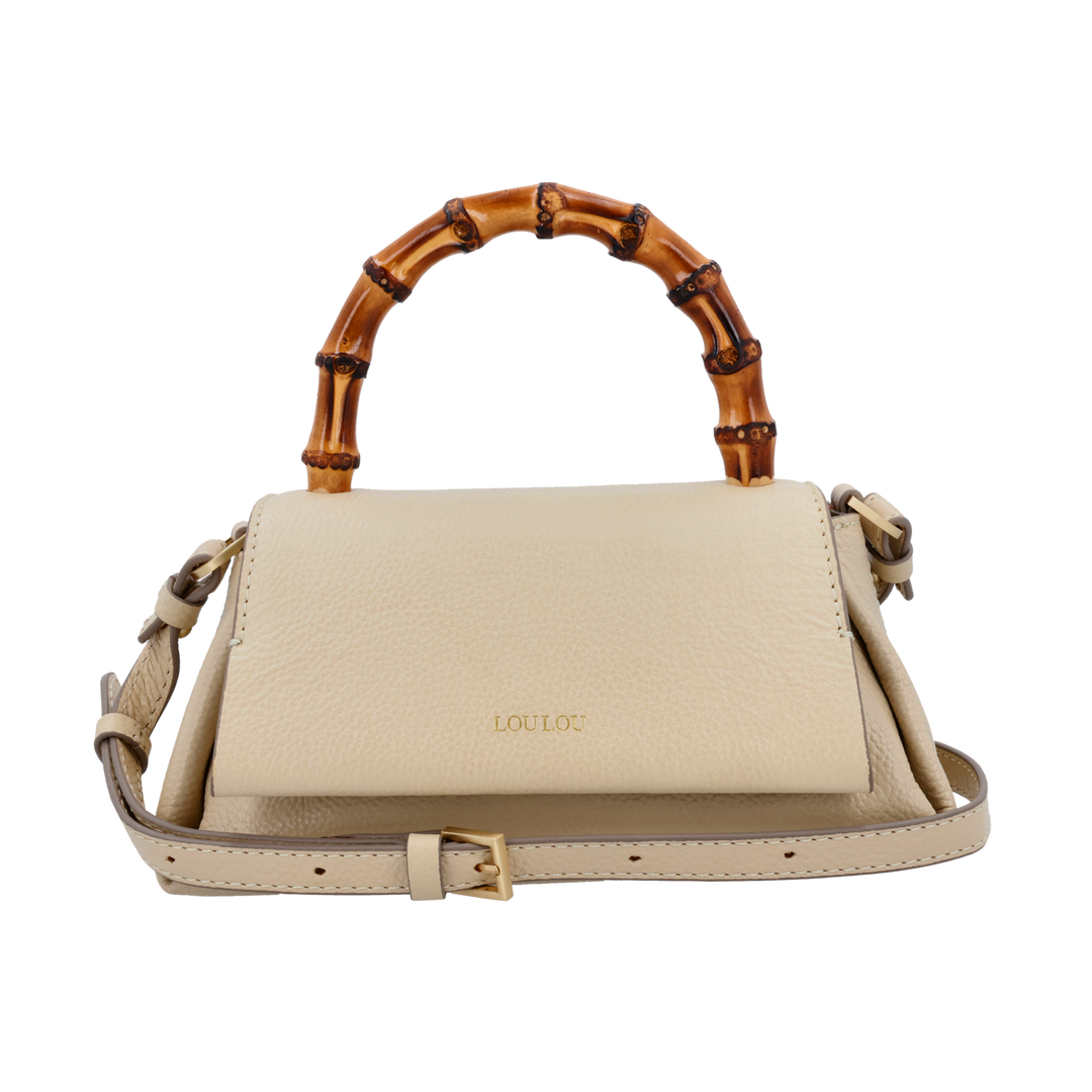 Voorkant van de LouLou Bamboo MAE beige handtas #kleur_beige