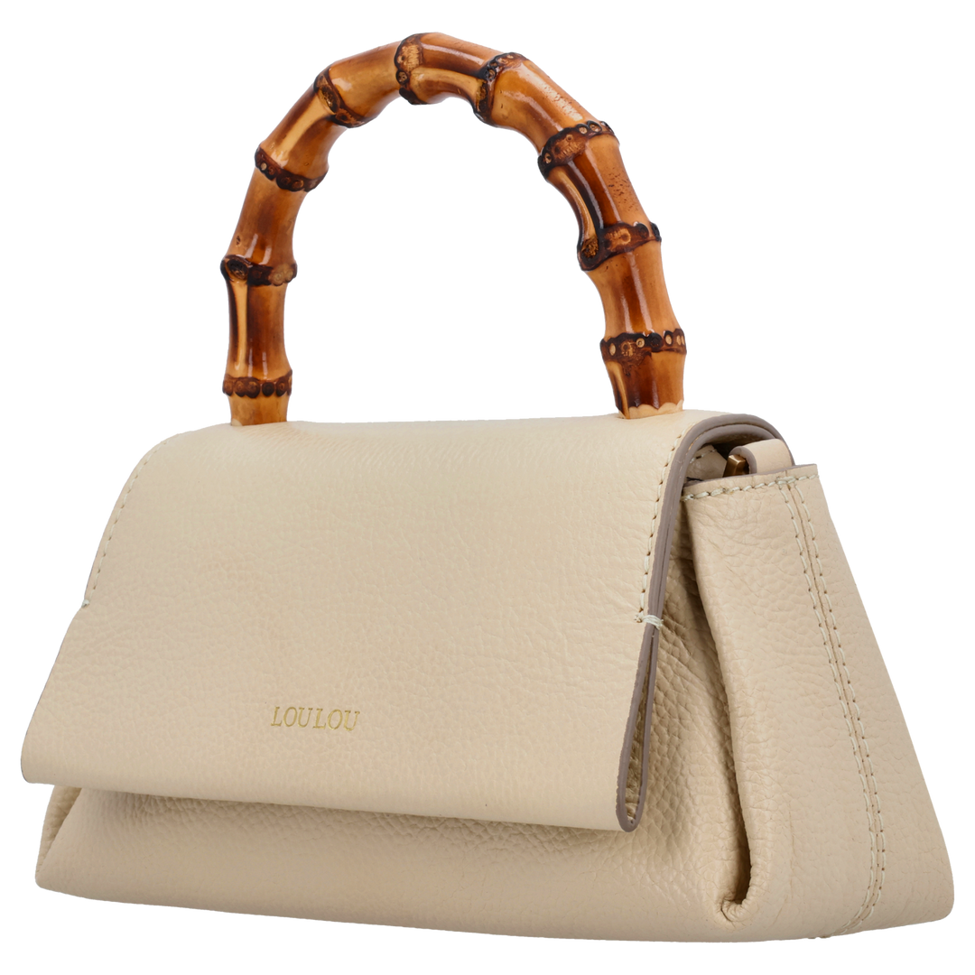 Voorzijde van de LouLou Bamboo MAE beige handtas #kleur_beige