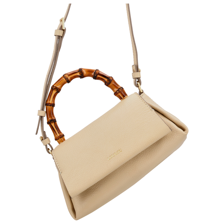 Voorkant van de LouLou Bamboo MAE beige handtas #kleur_beige