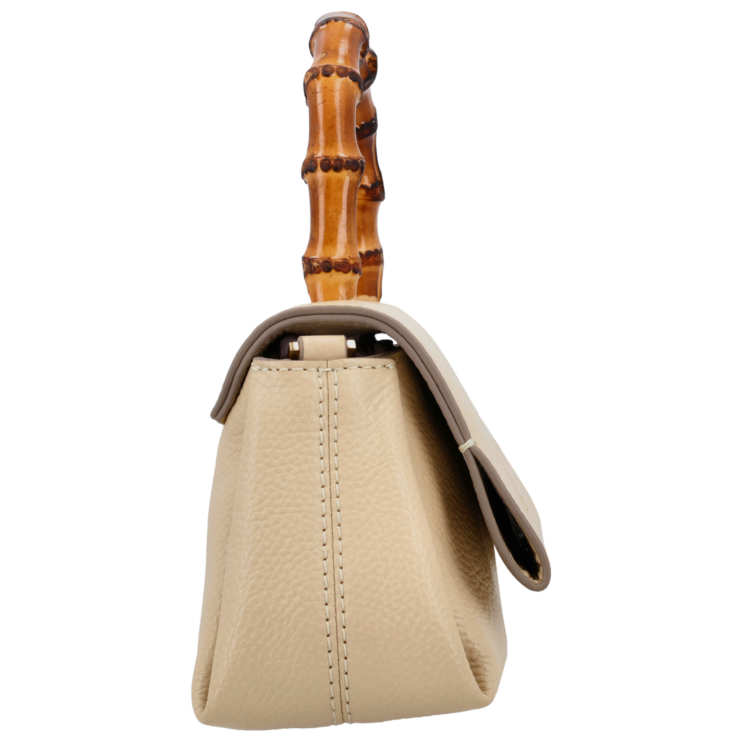 Zijkant van de LouLou Bamboo MAE beige handtas #kleur_beige