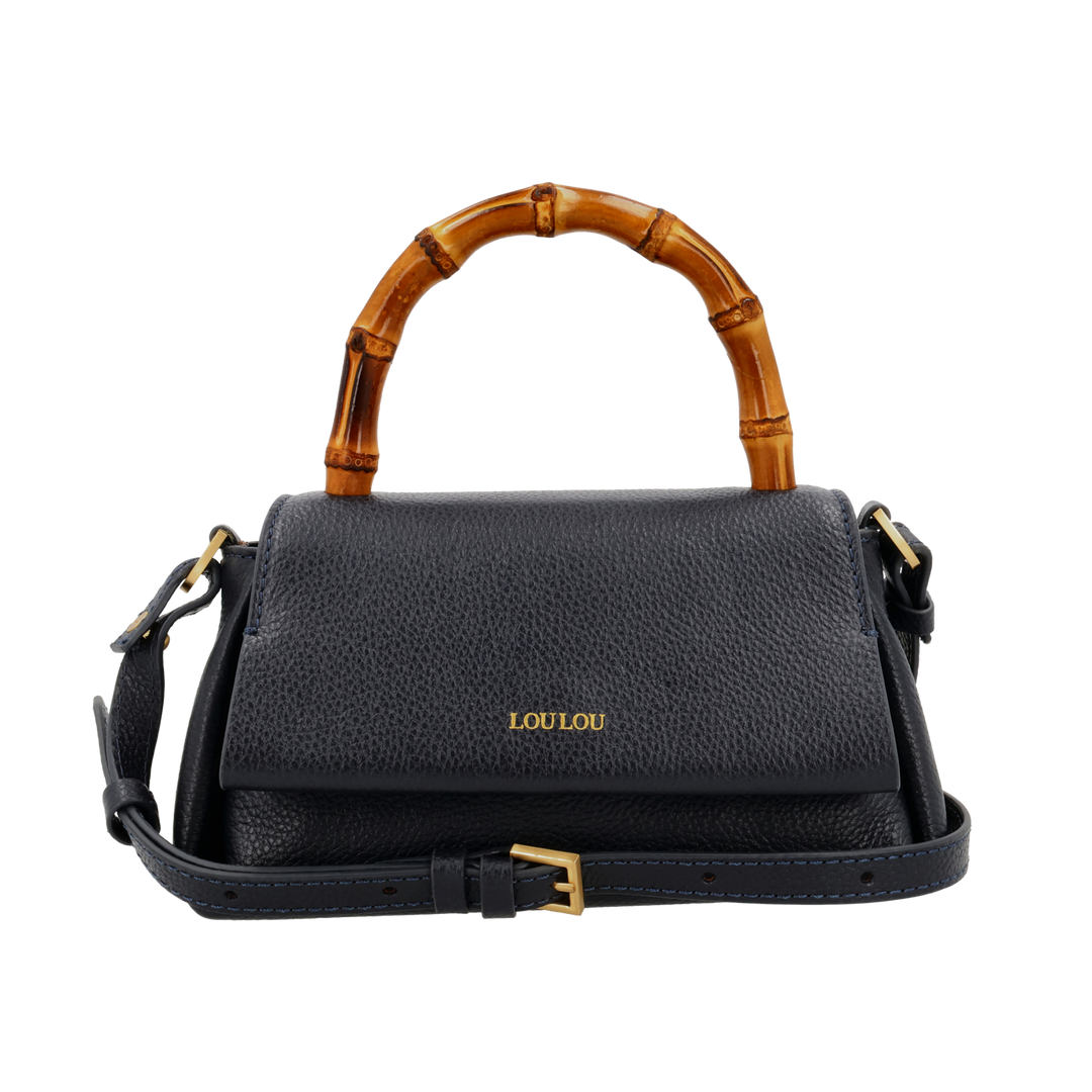 Voorkant van de LouLou Bamboo MAE navy handtas #kleur_navy