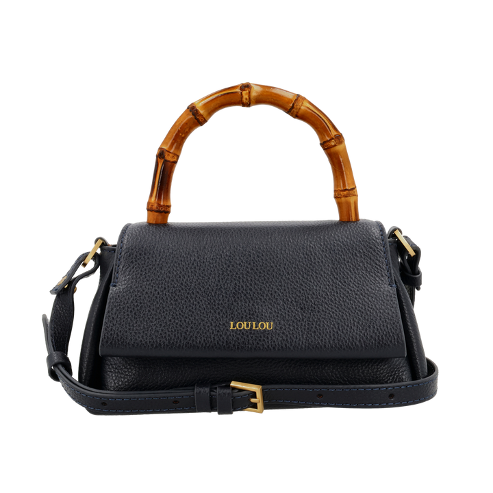 Voorkant van de LouLou Bamboo MAE navy handtas #kleur_navy