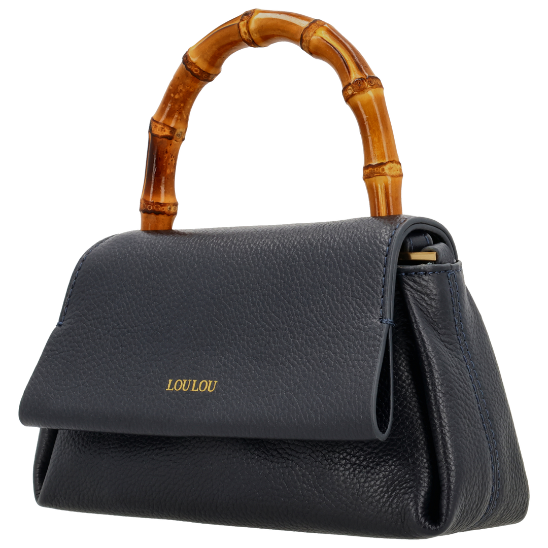 Voorzijde van de LouLou Bamboo MAE navy handtas #kleur_navy