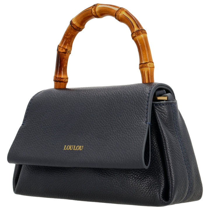 Voorzijde van de LouLou Bamboo MAE navy handtas #kleur_navy