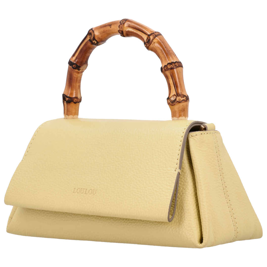 Voorzijde van de LouLou Bamboo MAE geel handtas #kleur_geel