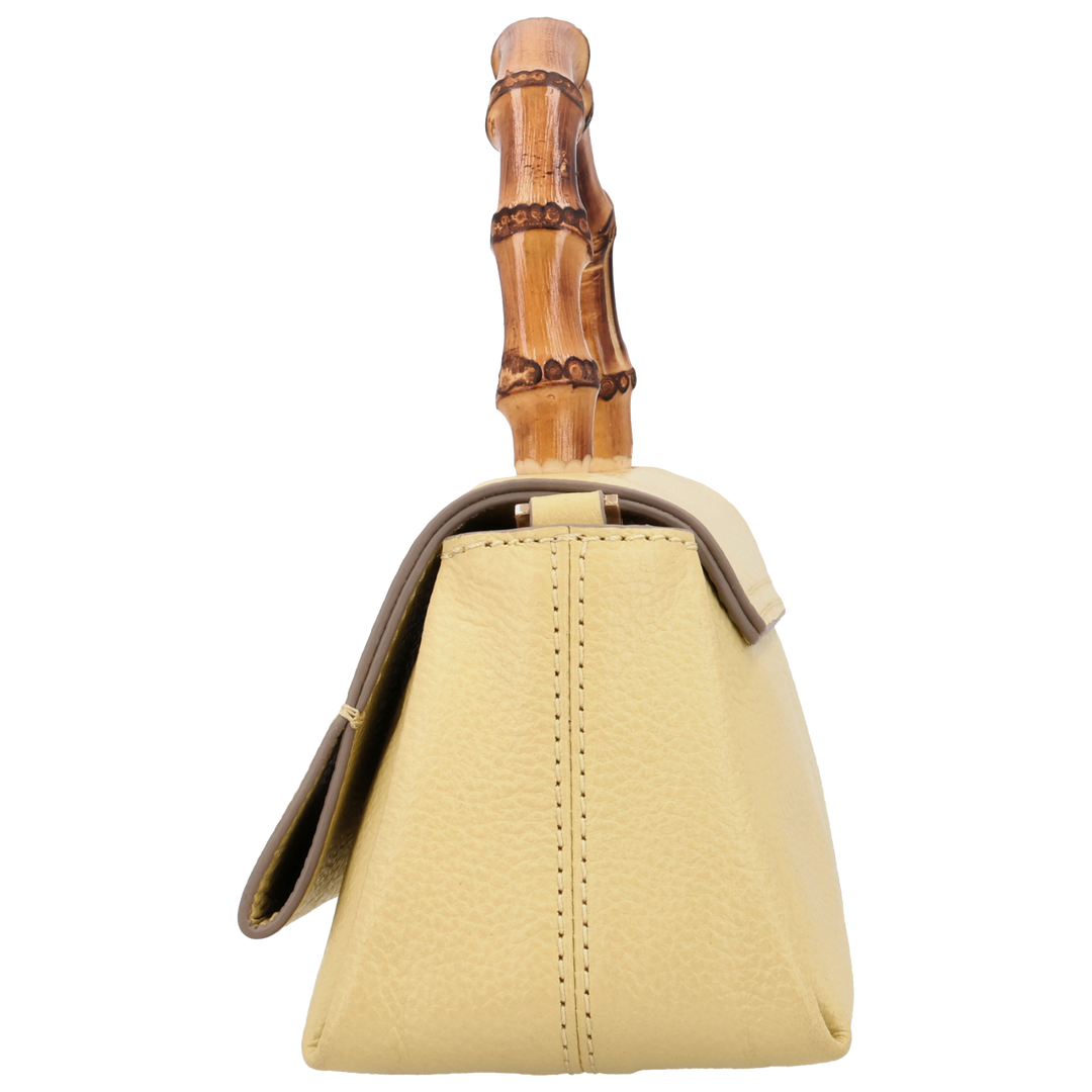 Zijkant van de LouLou Bamboo MAE geel handtas #kleur_geel