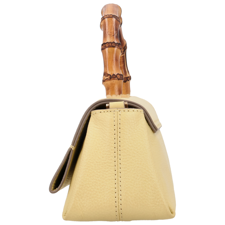 Zijkant van de LouLou Bamboo MAE geel handtas #kleur_geel