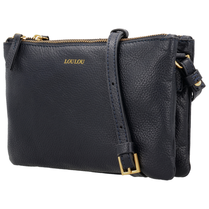 Voorzijde van de LouLou Camille navy crossbody tas #kleur_navy