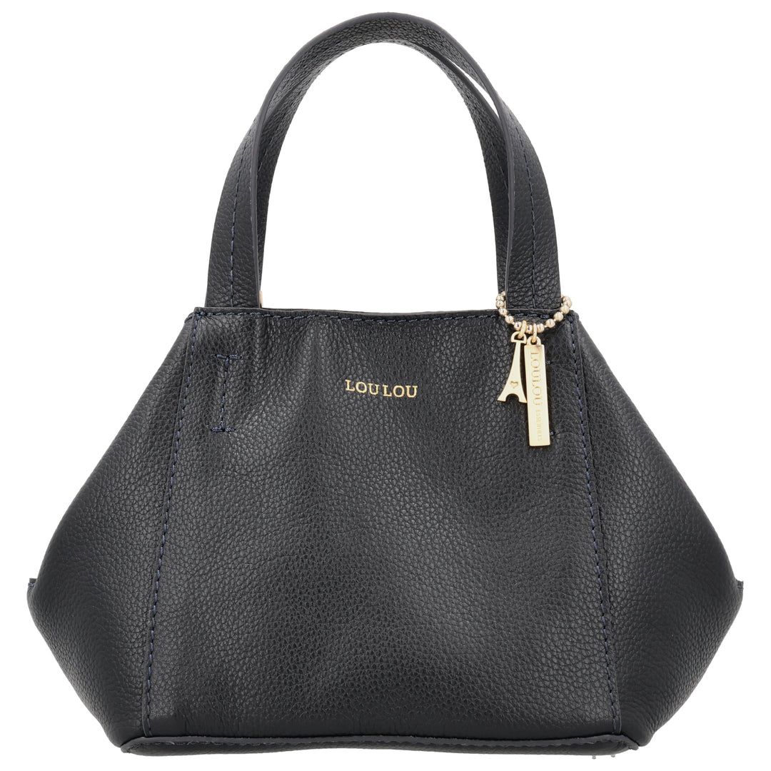 Voorkant van de LouLou Elodie leren handtas in navy #kleur_navy