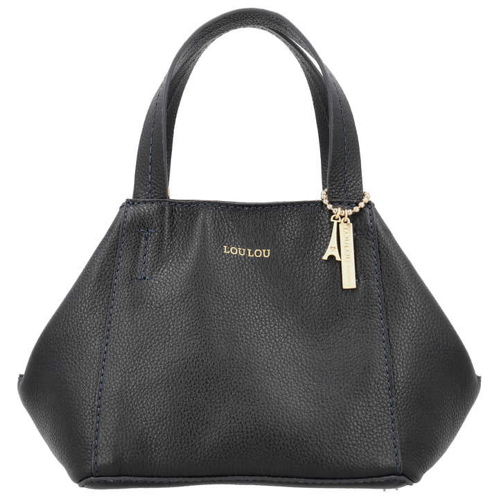 Voorkant van de LouLou Elodie leren handtas in navy #kleur_navy