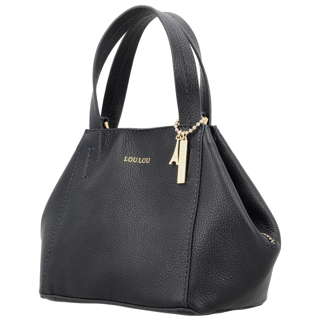 Voorzijde van de LouLou Elodie leren handtas in navy #kleur_navy