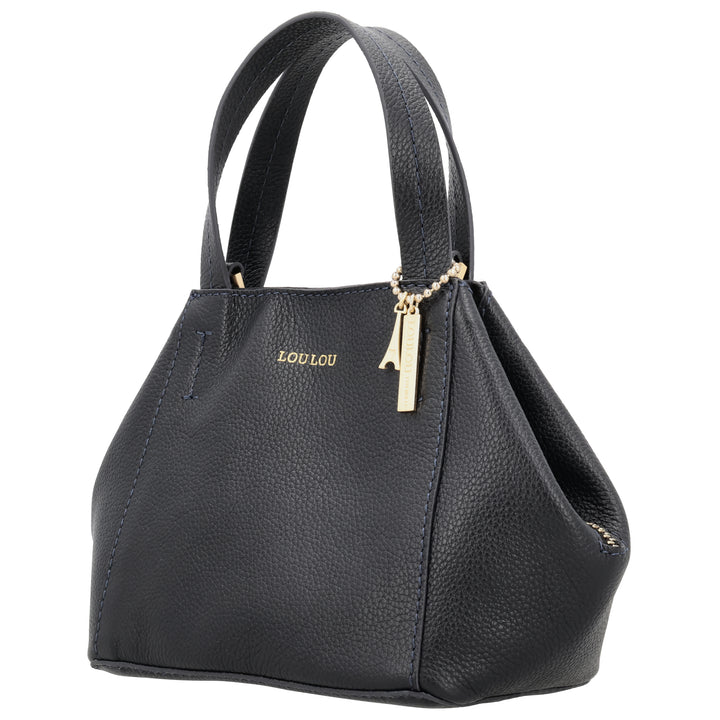 Voorzijde van de LouLou Elodie leren handtas in navy #kleur_navy