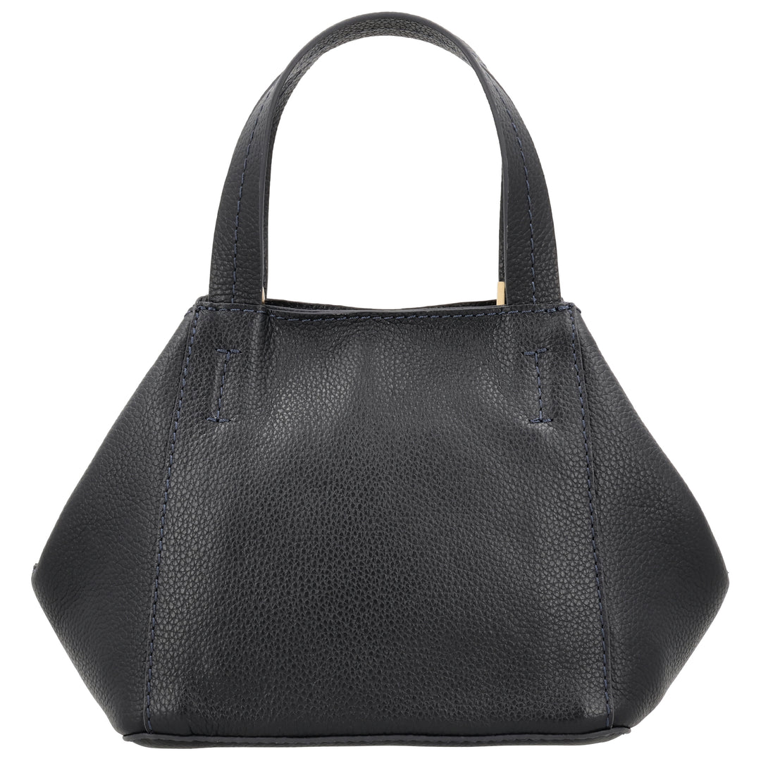 Achterkant van de LouLou Elodie leren handtas in navy #kleur_navy
