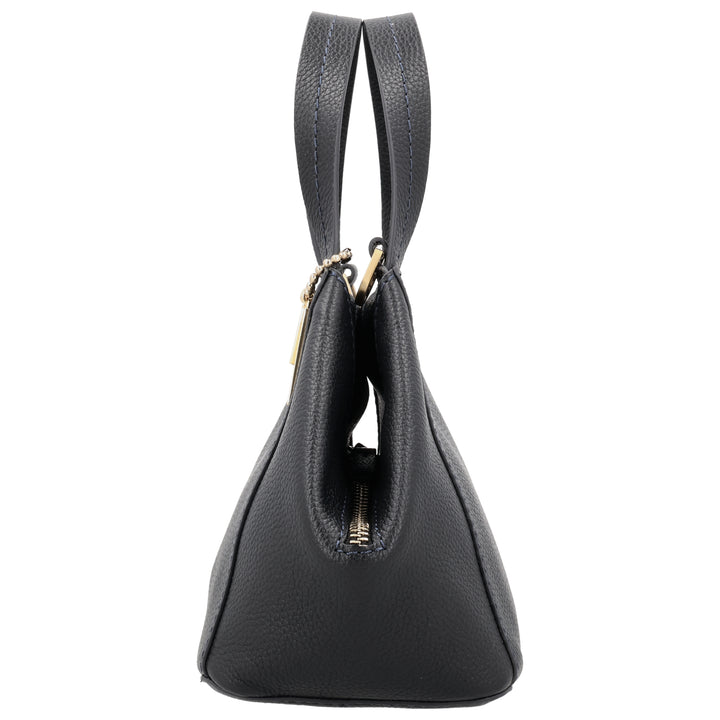 Zijkant van de LouLou Elodie leren handtas in navy #kleur_navy