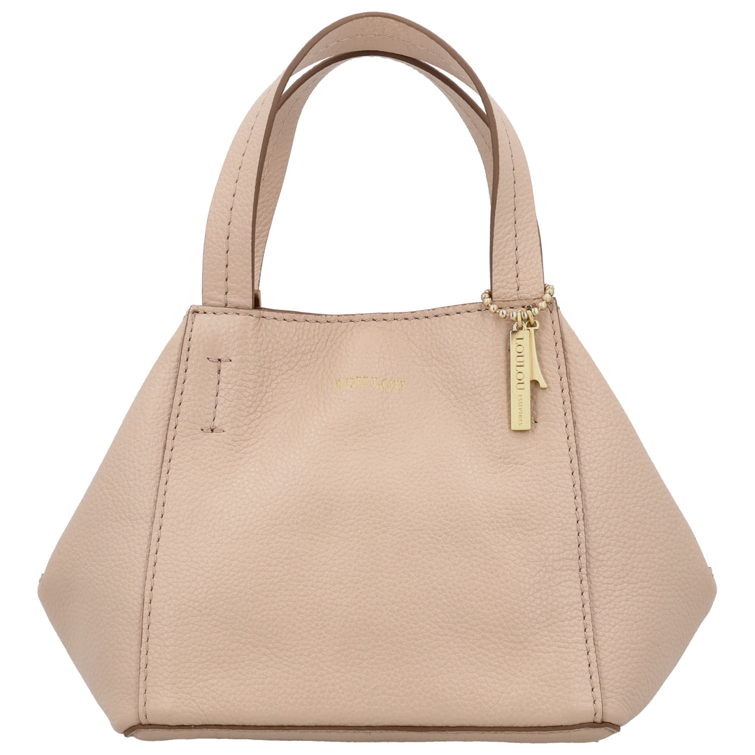 Voorkant van de LouLou Elodie leren handtas in cashmere #kleur_cashmere