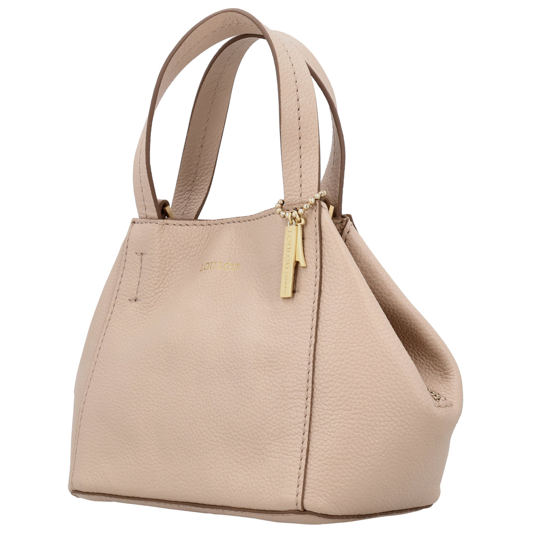 Voorzijde van de LouLou Elodie leren handtas in cashmere #kleur_cashmere