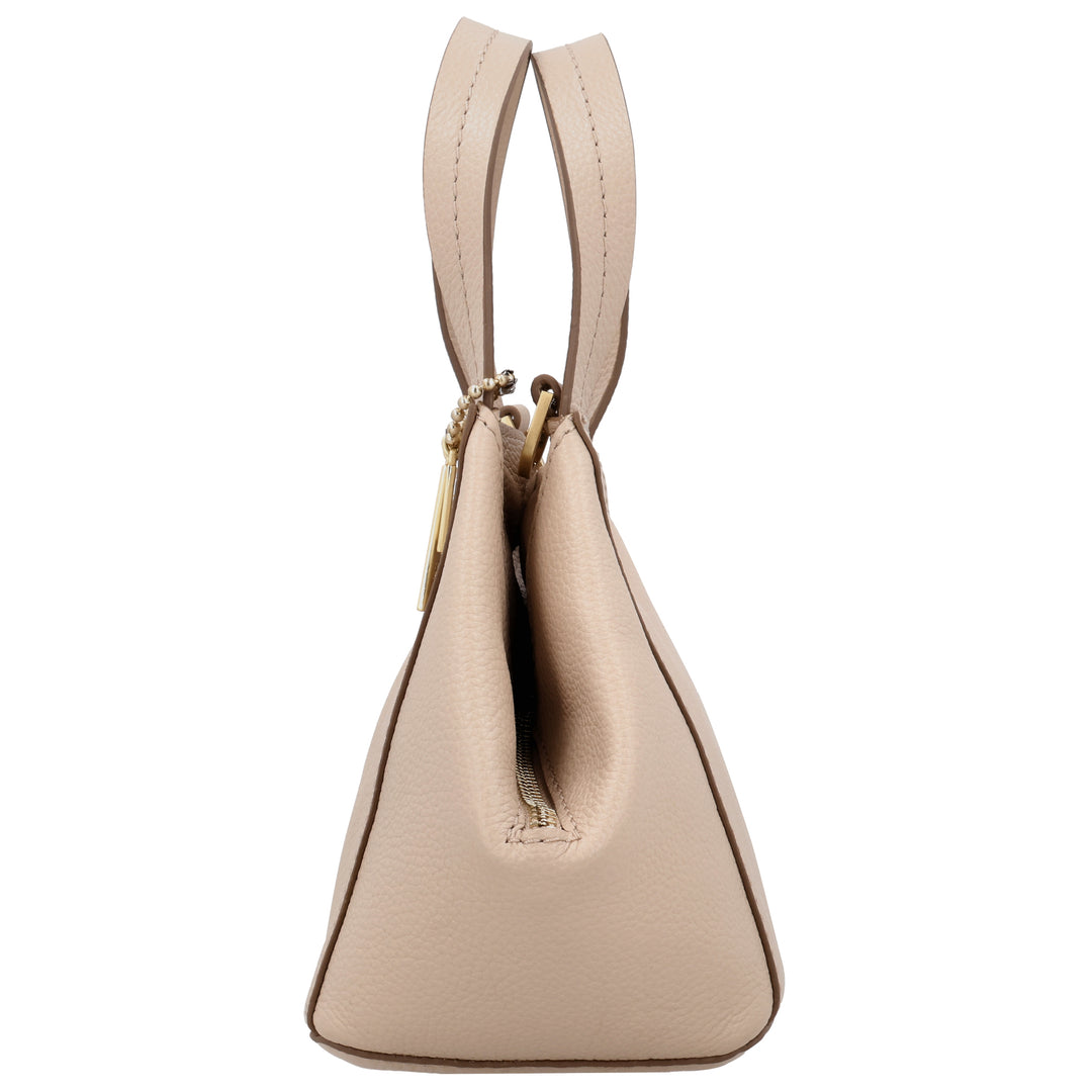 Zijkant van de LouLou Elodie leren handtas in cashmere #kleur_cashmere