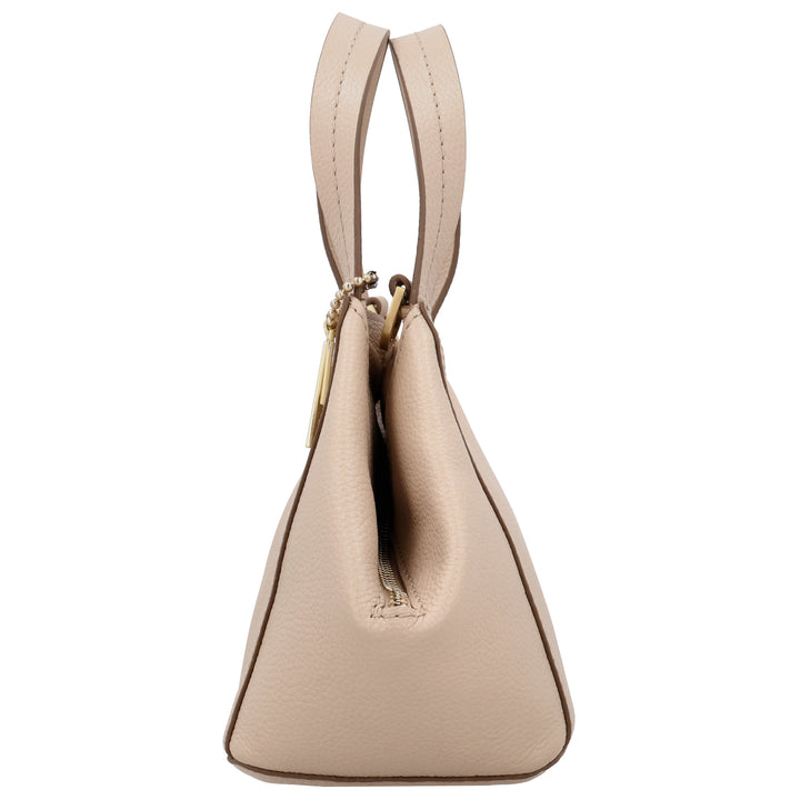 Zijkant van de LouLou Elodie leren handtas in cashmere #kleur_cashmere